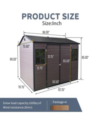Streamdale 8x6ft Waterproof Resin Storage Shed with Floor, Windows, Lockable Door