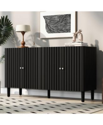 Elegant Four-Door Sideboard with Wavy Doors, Cylindrical Legs & Metal Handles