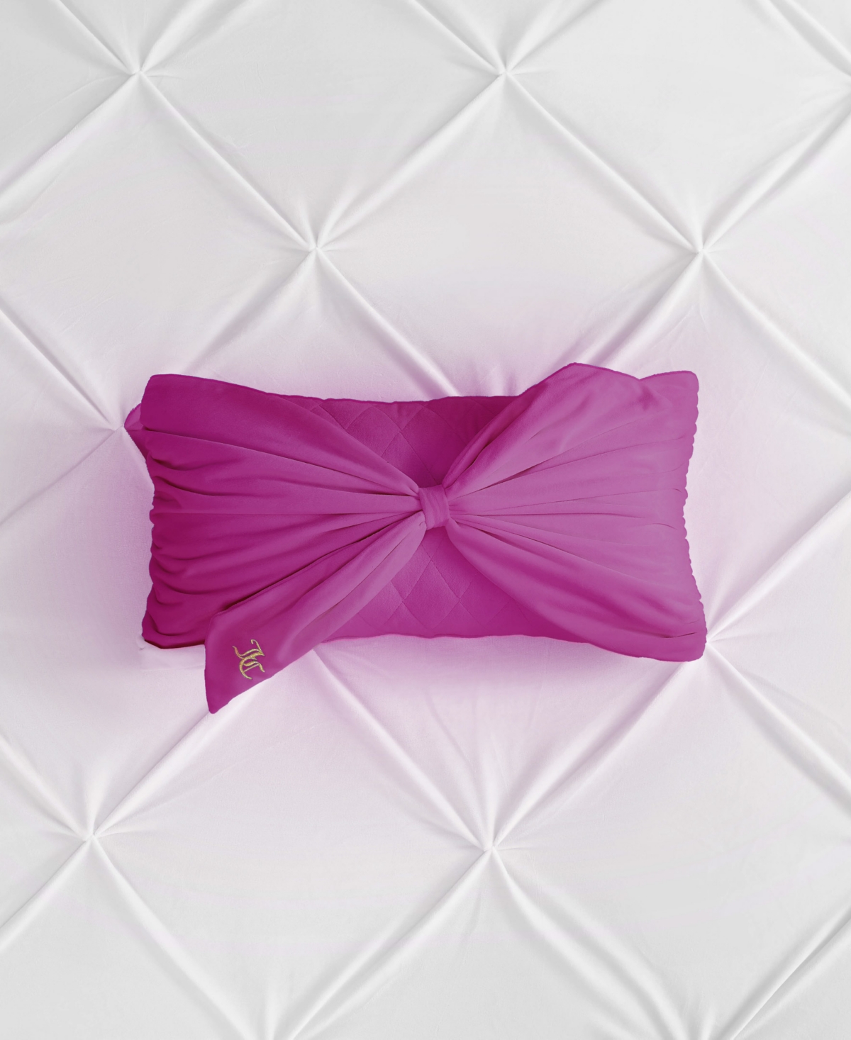 Juicy Couture Velvet Bow Decorative Pillow, 10" X 18" In Electric Violet Purple