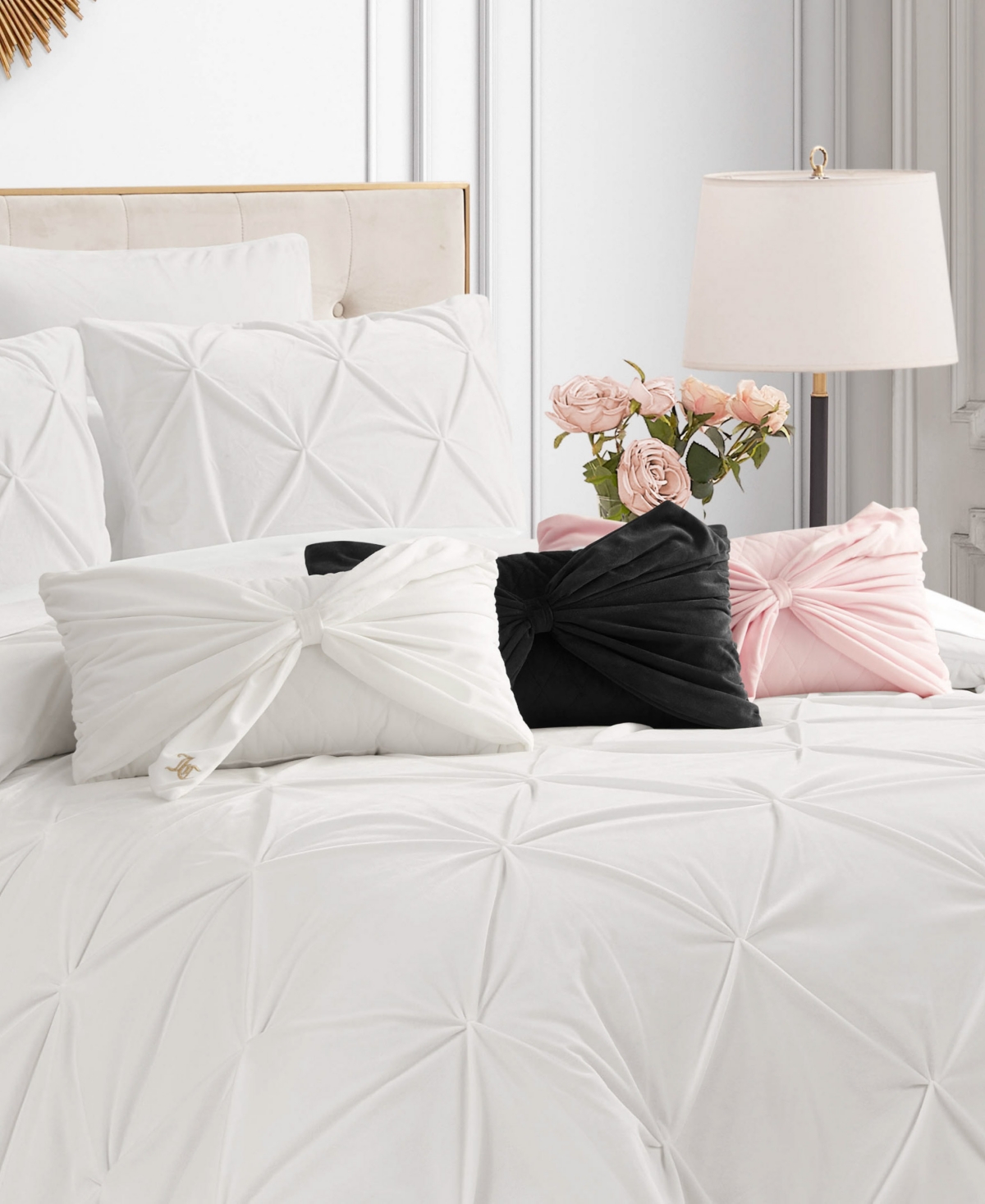 Juicy Couture Velvet Bow Accent Pillow In Hot Pink