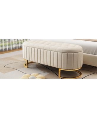 Streamdale 47 inches 1 CountFurniture Velvet Upholstered Ottoman Storage Bench, Button-Tufted, Beige