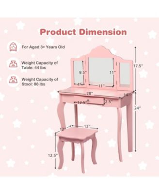 Kids Makeup Dressing Mirror Vanity Table Stool Set