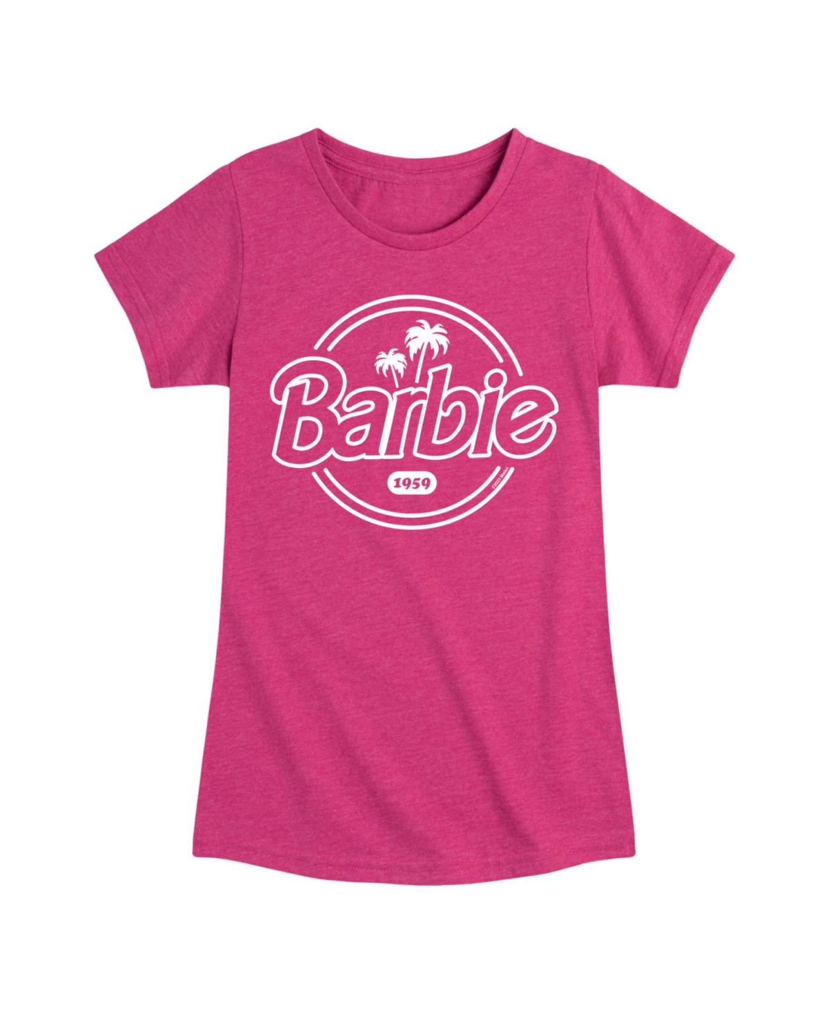 Shop Barbie Big Girls Logo Palm Trees Graphic Short Sleeve T-shirt In Pink