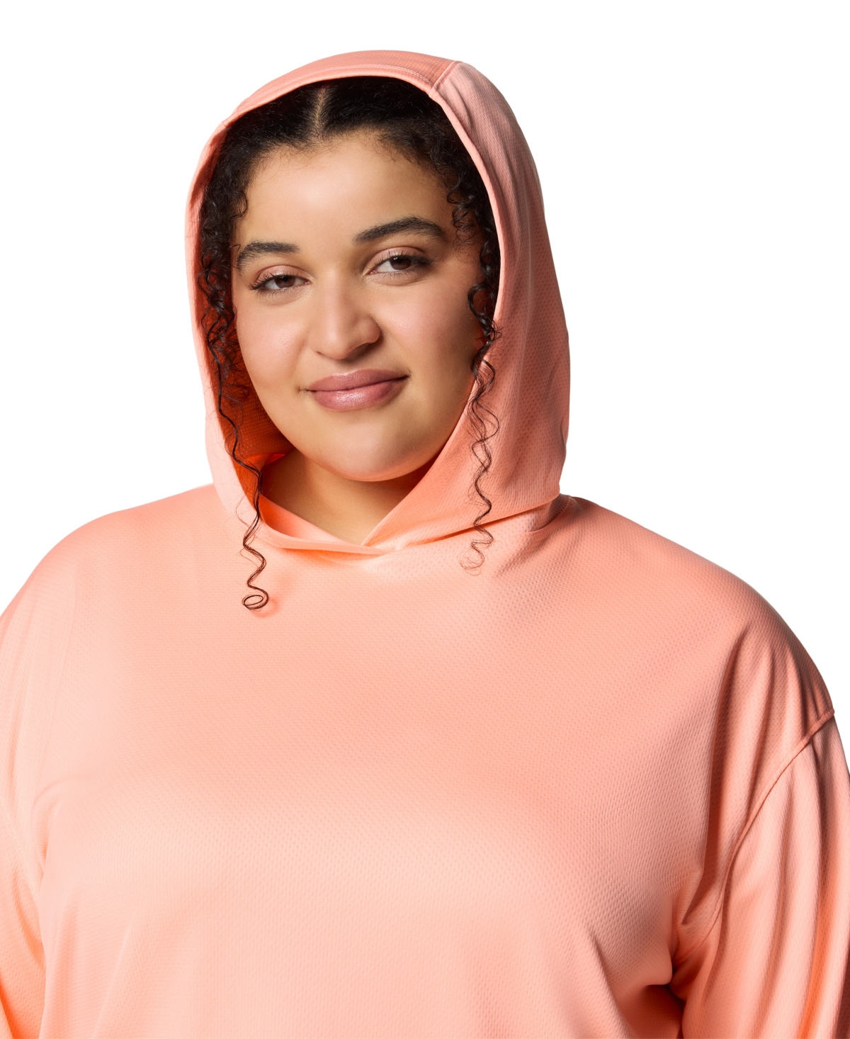 Columbia Plus Size Pfg Solar Stream Long Sleeve Hoodie Top In Tiki Pink