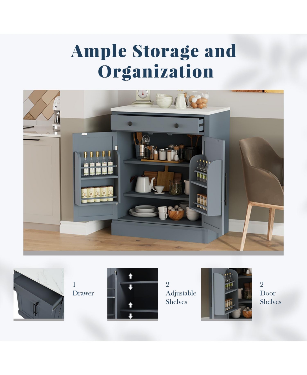 Streamdale Gray Kitchen Pantry with Drawer, Adjustable Shelves and Door Shelves