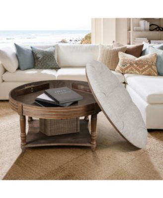  Round Waterproof Ottoman Table Tufted Storage Coffee Table with Shelf