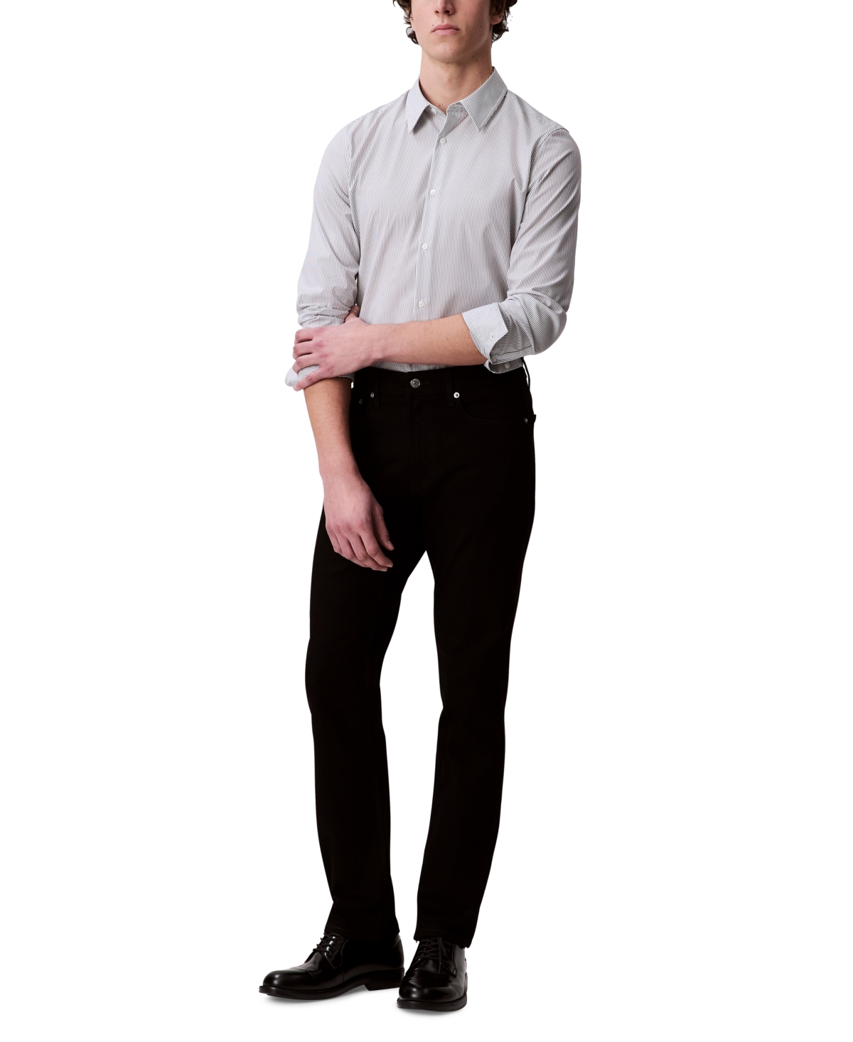 Calvin Klein Men's Stretch Striped Slim-fit Dress Shirt In Brilliant White