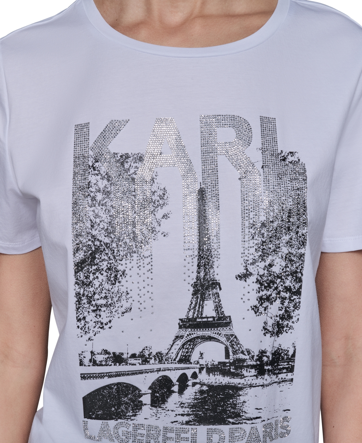 Shop Karl Lagerfeld Women's Embellished Paris Scene Graphic T-shirt In White  Silver