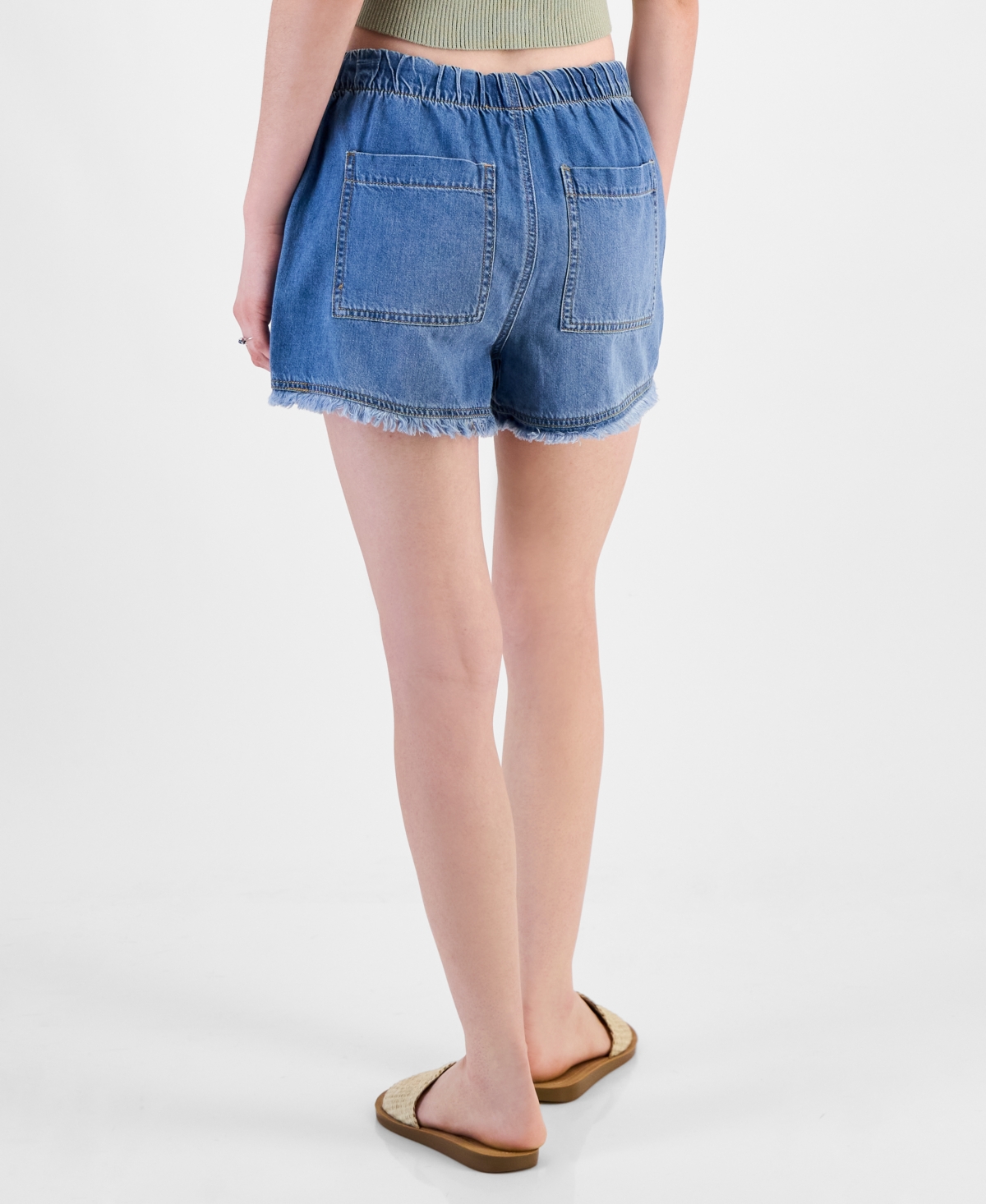 Celebrity Pink Juniors' Pull-on Utility Chambray Shorts In Medium Wash