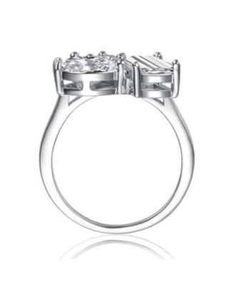 Sterling Silver White Gold Plated with Clear Cubic Zirconia 3-Stone Ring