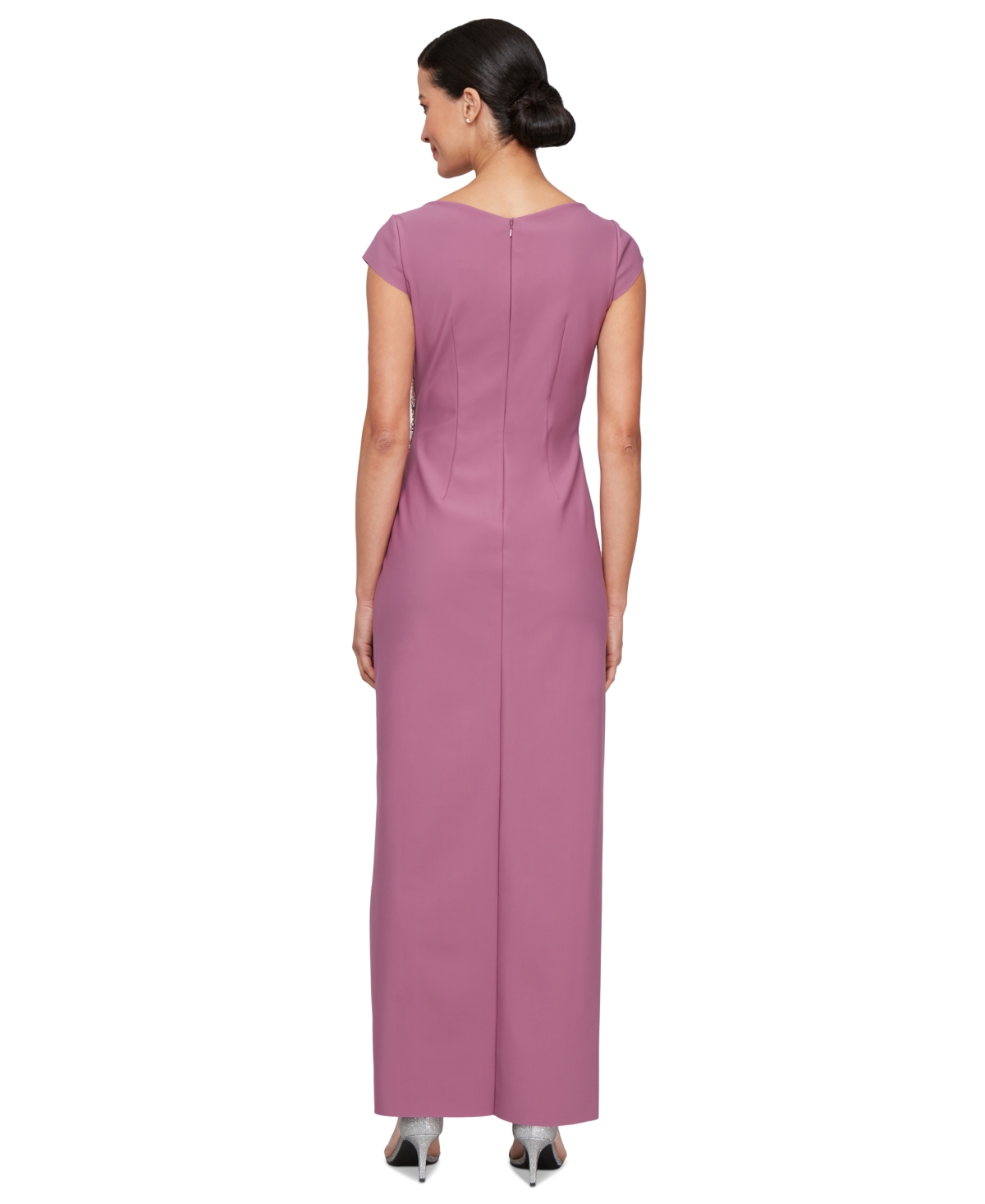 Alex Evenings Petite Pleated Side-embellished Gown In Dark Mauve