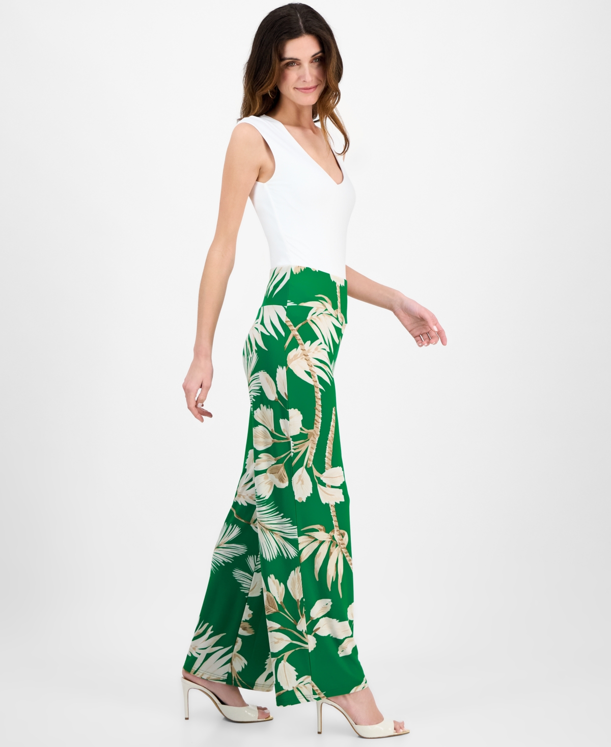 Shop Anne Klein Women's Printed High-rise Pull-on Wide-leg Pants