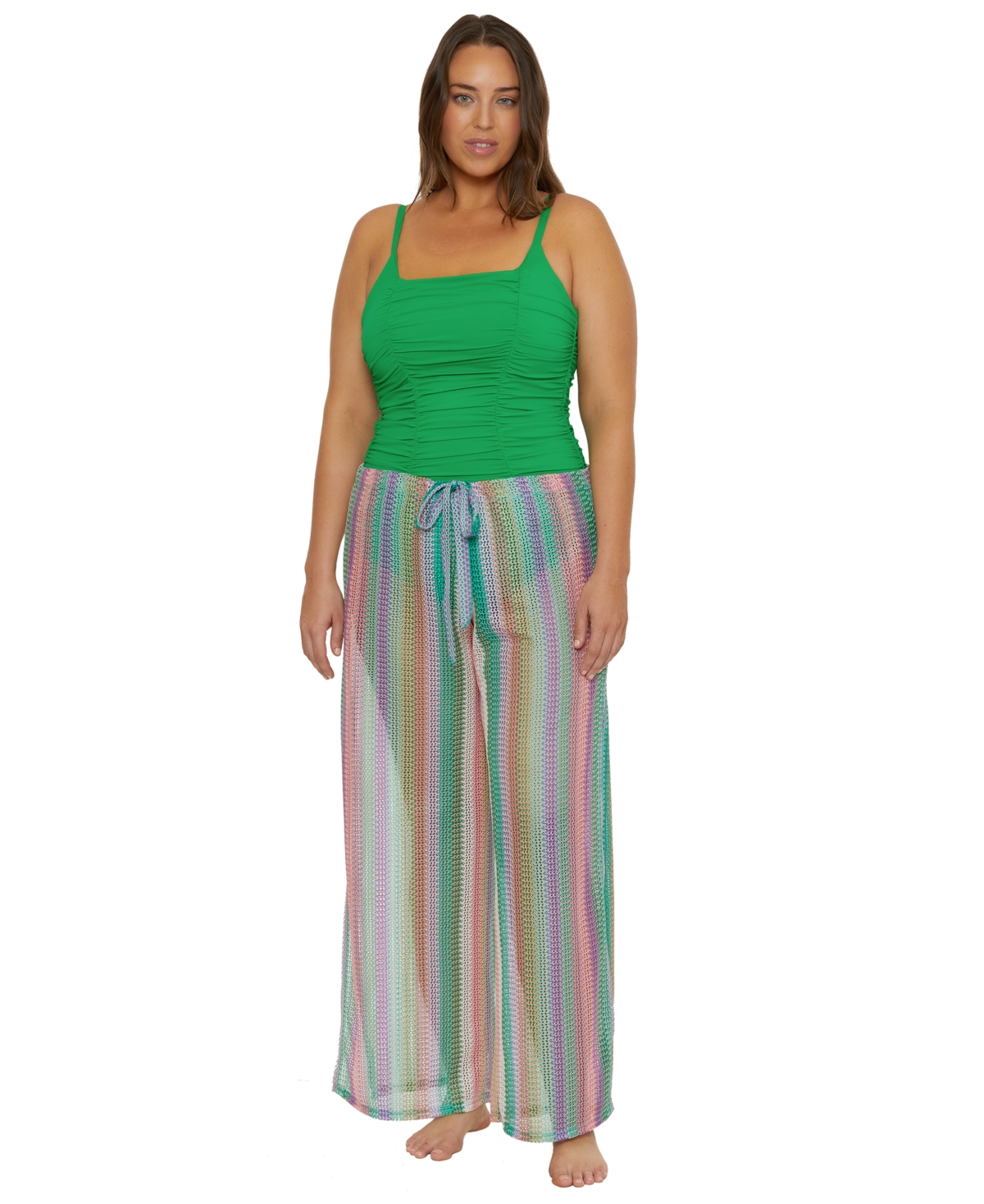 Women's Beach Side Stripe Crochet Split-Leg Pants Swim Cover-Up - Multi