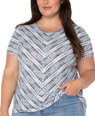 Liverpool Los Angeles - Plus Size Ikat-Print Mitered Knit Short-Sleeve Top