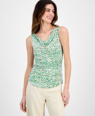 Anne Klein - Women's Printed Cowlneck Ruched Sleeveless Top