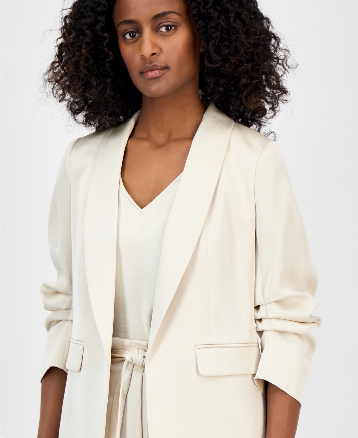 Shop Anne Klein Women's Open-front Scrunch-sleeve Blazer