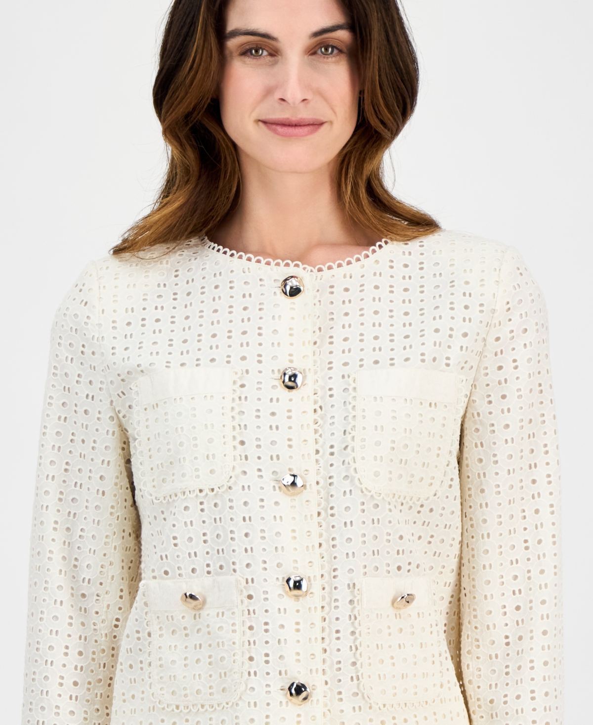 Shop Anne Klein Women's Cotton Eyelet Button-front Jacket