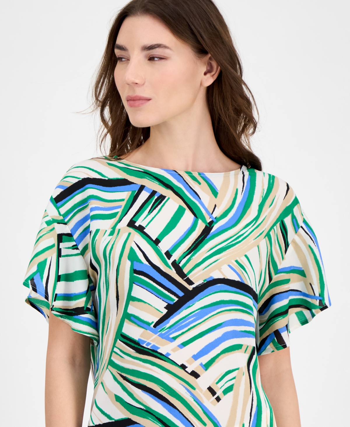 Anne Klein Plus Size Printed Flutter-sleeve Blouse