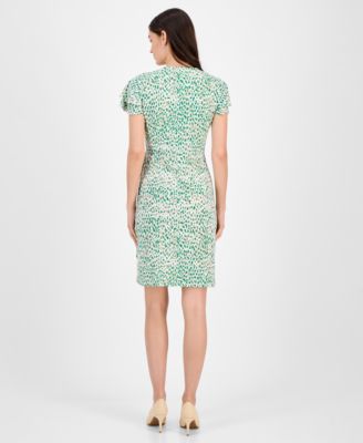 Women's Faux-Wrap Flutter-Sleeve Print Dress