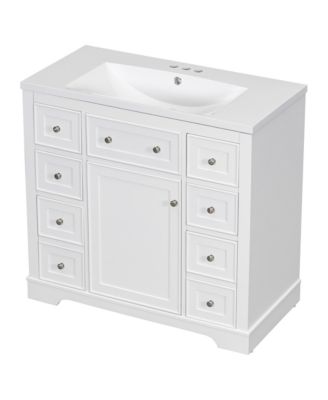 36" Bathroom Vanity with Sink Combo, One Cabinet and Six Drawers, Solid Wood and MDF Board, White