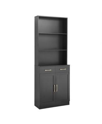 Bathroom Storage Cabinet, Cabinet with Two Doors and Drawers, Adjustable Shelf, Three-layer Open Shelf, MDF Board, Black