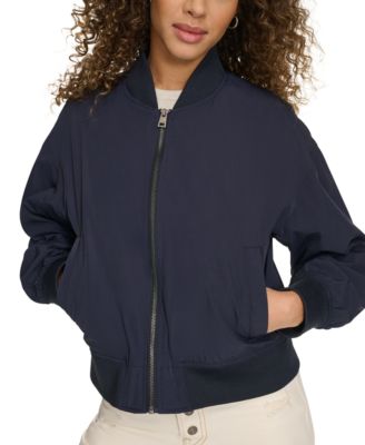 Women's Relaxed Zip-Front Ribbed-Hem Bomber Jacket