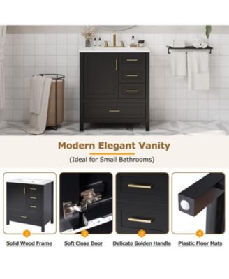 Streamdale 30" Black Bathroom Vanity with Soft-Close Storage