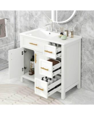 36" Solid Wood and MDF Cabinet Sink Top, 2 Doors, 3 Drawers Bathroom Vanity