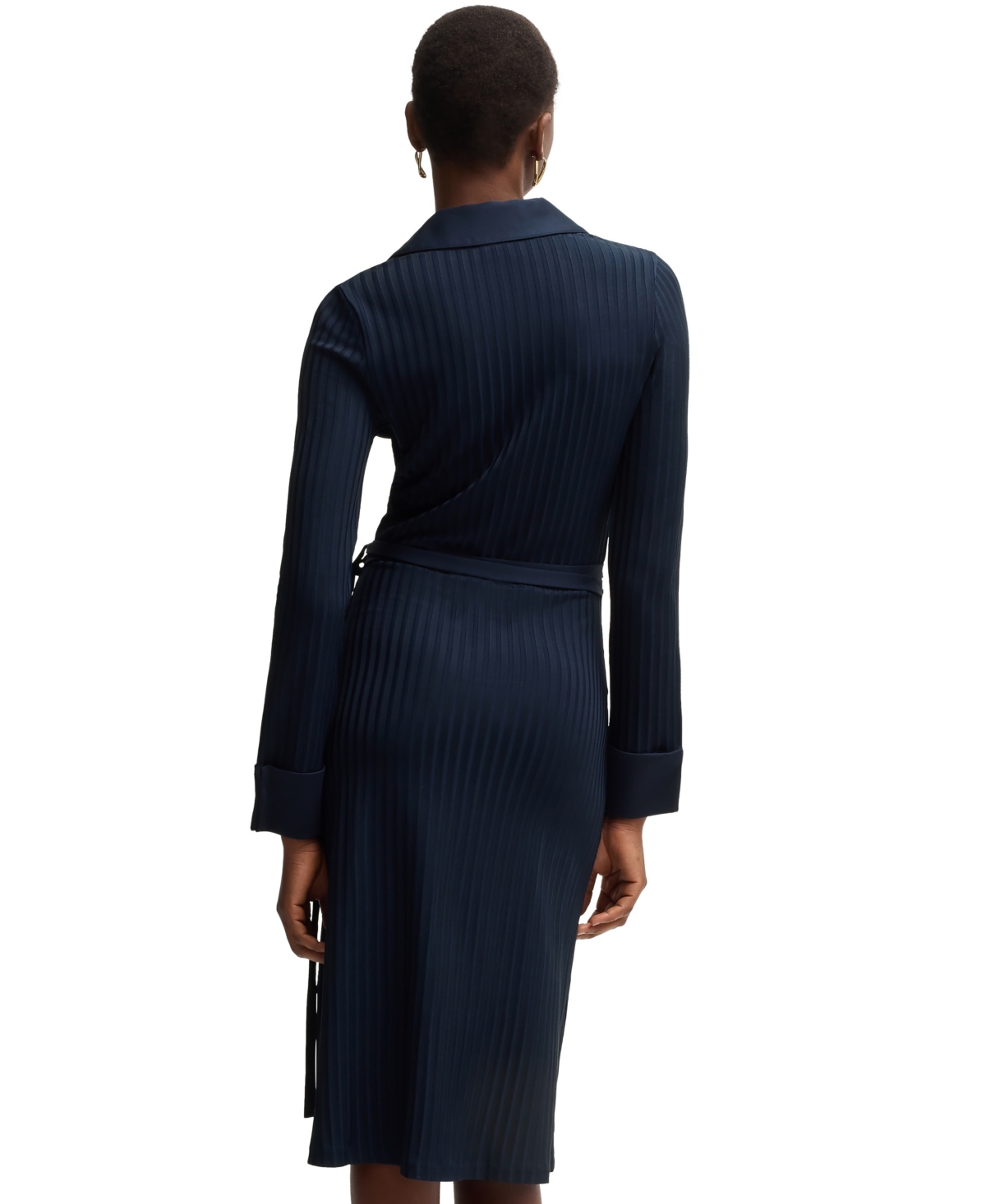 Hugo Boss Boss By  Women's Lustrous Ribbed Wrap Dress In Dark Blue
