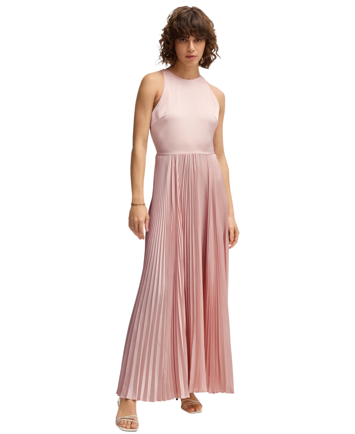 HUGO BOSS BOSS BY HUGO BOSS WOMEN'S HAMMERED SATIN PLISSE MAXI DRESS 