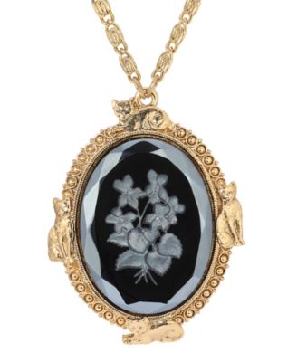 Etched Glass Oval Pendant Necklace