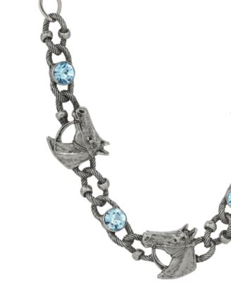 Silver-Tone Horse Blue Crystal Necklace
