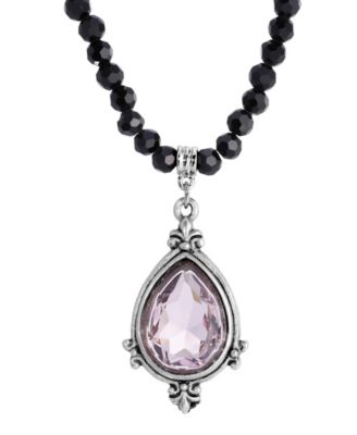 Black Bead Light Purple Crystal Pendant Necklace
