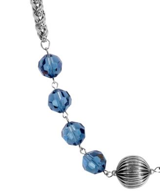 Silver Tone Blue Glass Bead Necklace