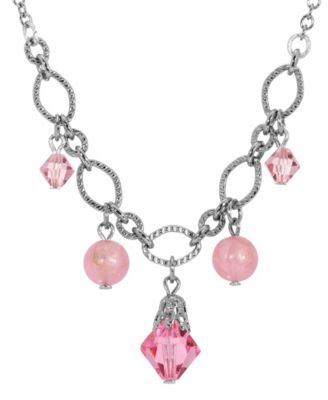 Silver Tone Pink Crystal Acrylic Bead Necklace