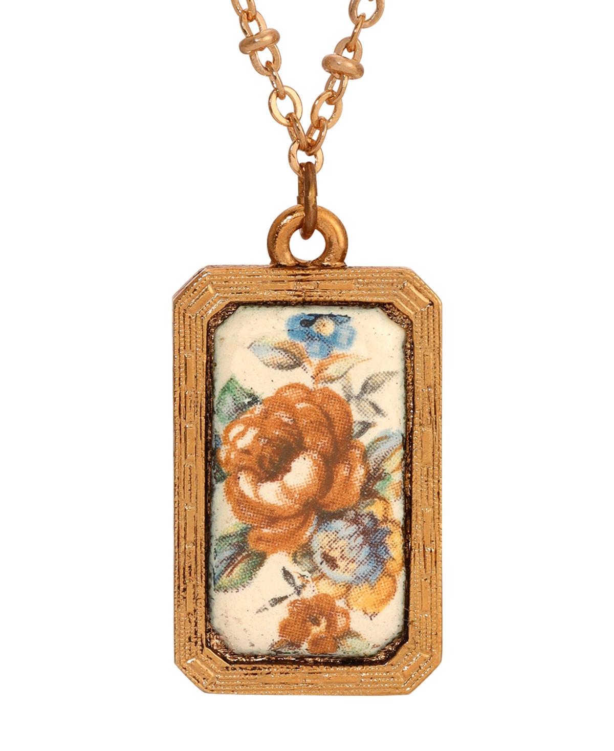 2028 Floral Enamel Rectangular Pendant Necklace In Multi
