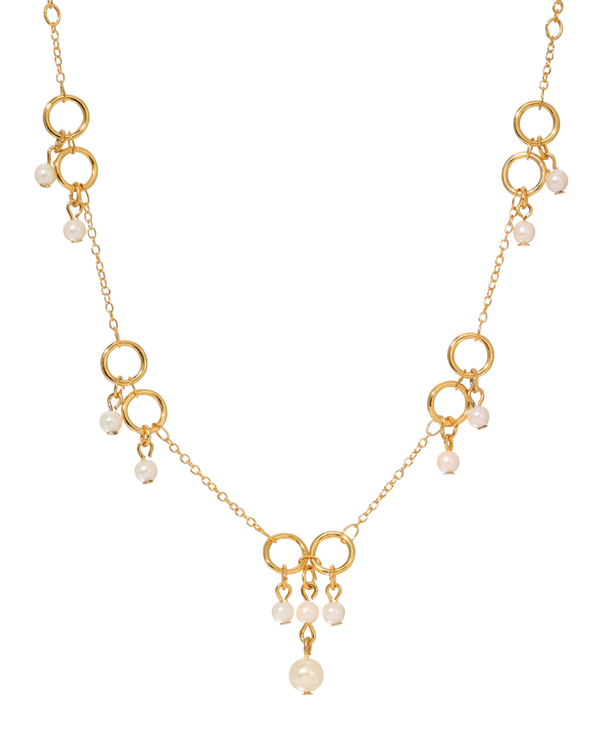 2028 Faux Cultivated Pearl Gold-tone Circle Station Necklace In White