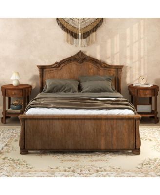 2-Piece Wood Nightstand Set with Shelf and Wood Grain Drawer – Round End Table for Living Room