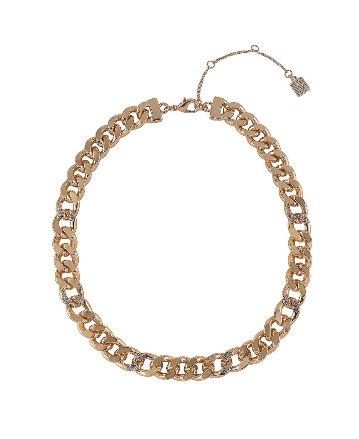 Gold Tone Chunky Chain Necklace with Pave Stones - Gold