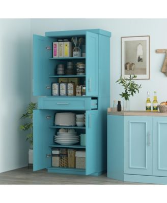 Kitchen Pantry with Doors and Drawer, Adjustable Shelves