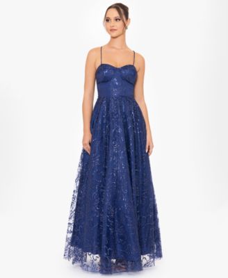 Blondie Nites - Juniors' Glitter Lace-Up Sweetheart Gown