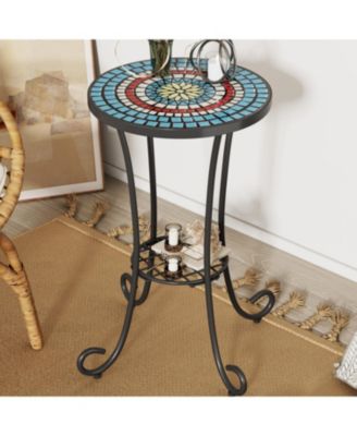 Streamdale Patio Side Table with Shelf,Blue+Black