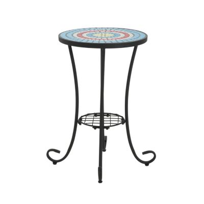 Streamdale Patio Side Table with Shelf,Blue+Black