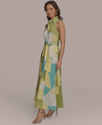 【Donna Karan New York】Belted Printed Cotton Shirtdress Donna Karan New York Women's Printed Cotton Shirtdress - Macy's
