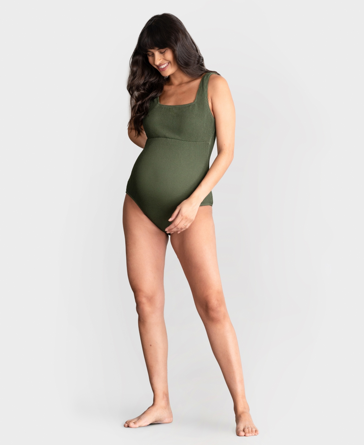 Shop Seraphine Women's Textured One-piece Maternity Swimsuit In Olive Green