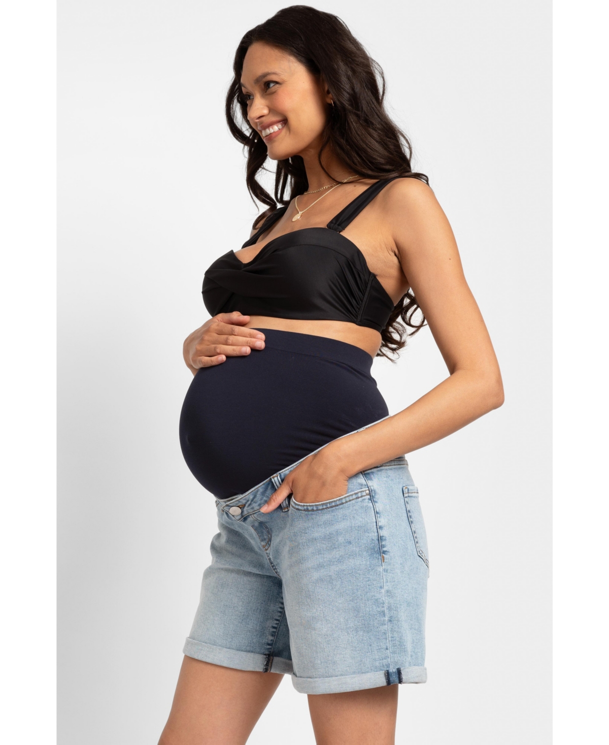 Shop Seraphine Women's Over-belly Denim Maternity Shorts