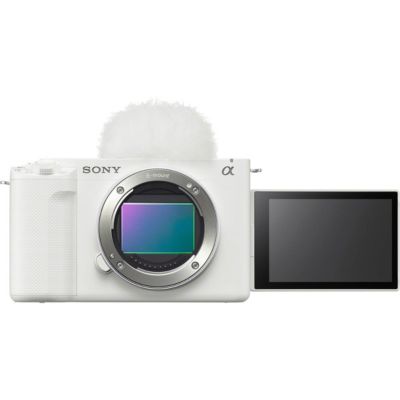 ZV-E1 Full Frame Mirrorless Vlog Camera, White - Bundle with Backpack, 128GB SD Card, Extra Battery, Dual Charger, Cleaning Kit
