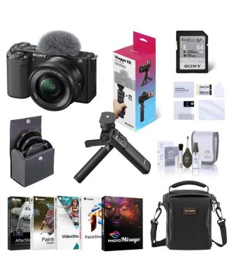 Sony ZV-E10 Mirrorless Camera with 16-50mm Lens, Bundle, Vlogger Accessory Kit, Shoulder Bag, Screen Protector, 40.5mm Filters, Software Kit for