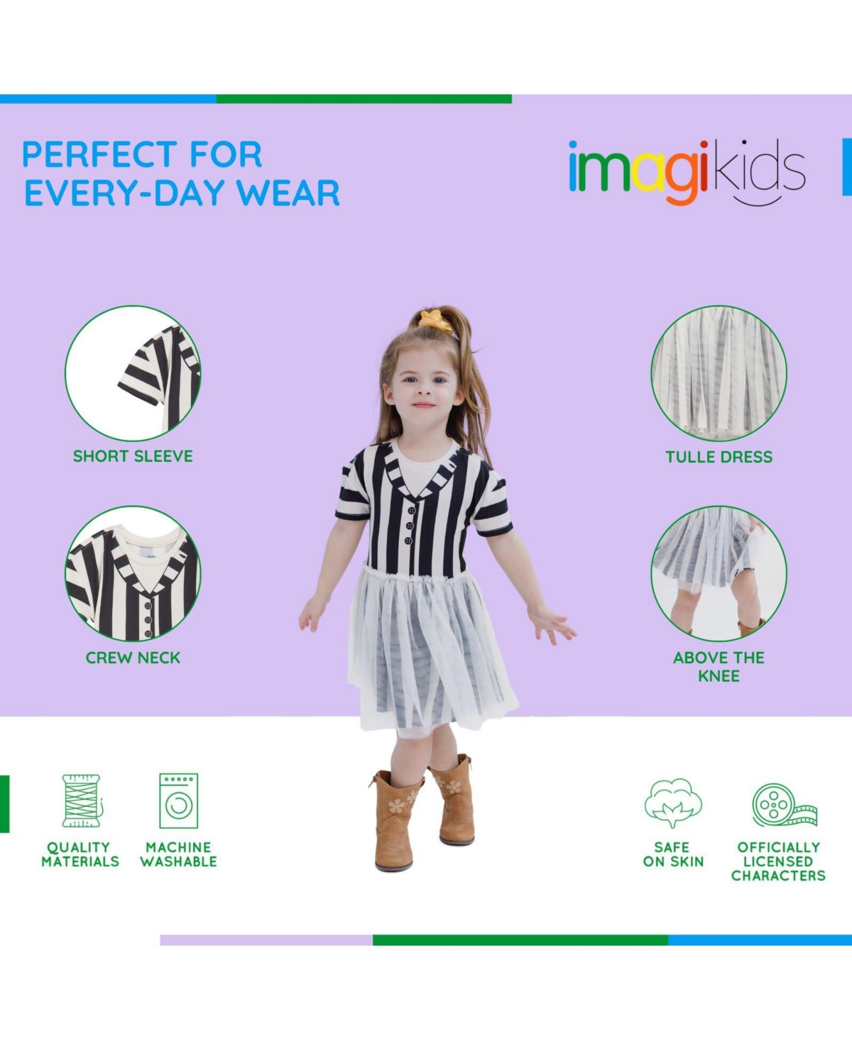 Beetlejuice Toddler Girls Drop Shoulder Cosplay Tulle Dress to
