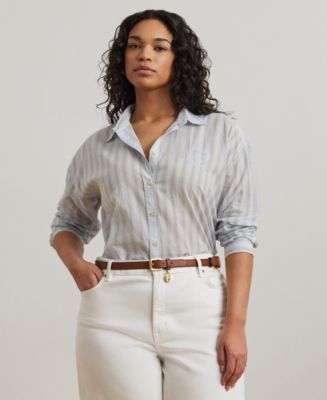 ラルフ・ローレン Lauren Ralph Lauren Plus Size Oversize Striped Cotton Voile Shirt 31751194_fpx.tif?$filterlrg$&